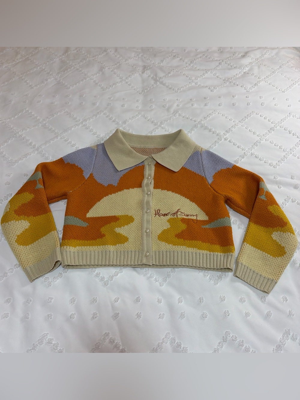 OMI Studio Sunny Women's Small Cropped Day Tripper Sweater Knit Cardigan Sunset